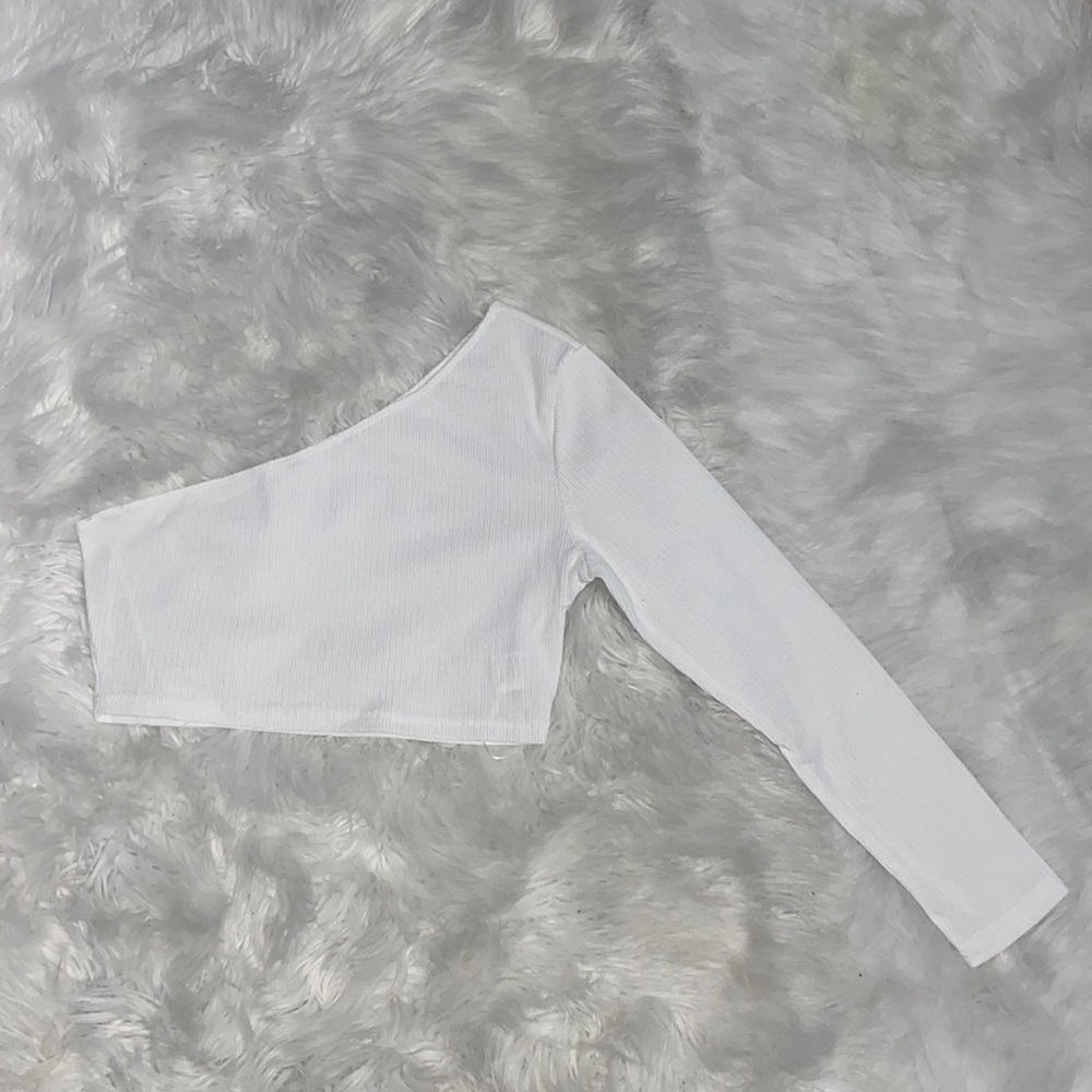 One-shoulder White Cropped Top